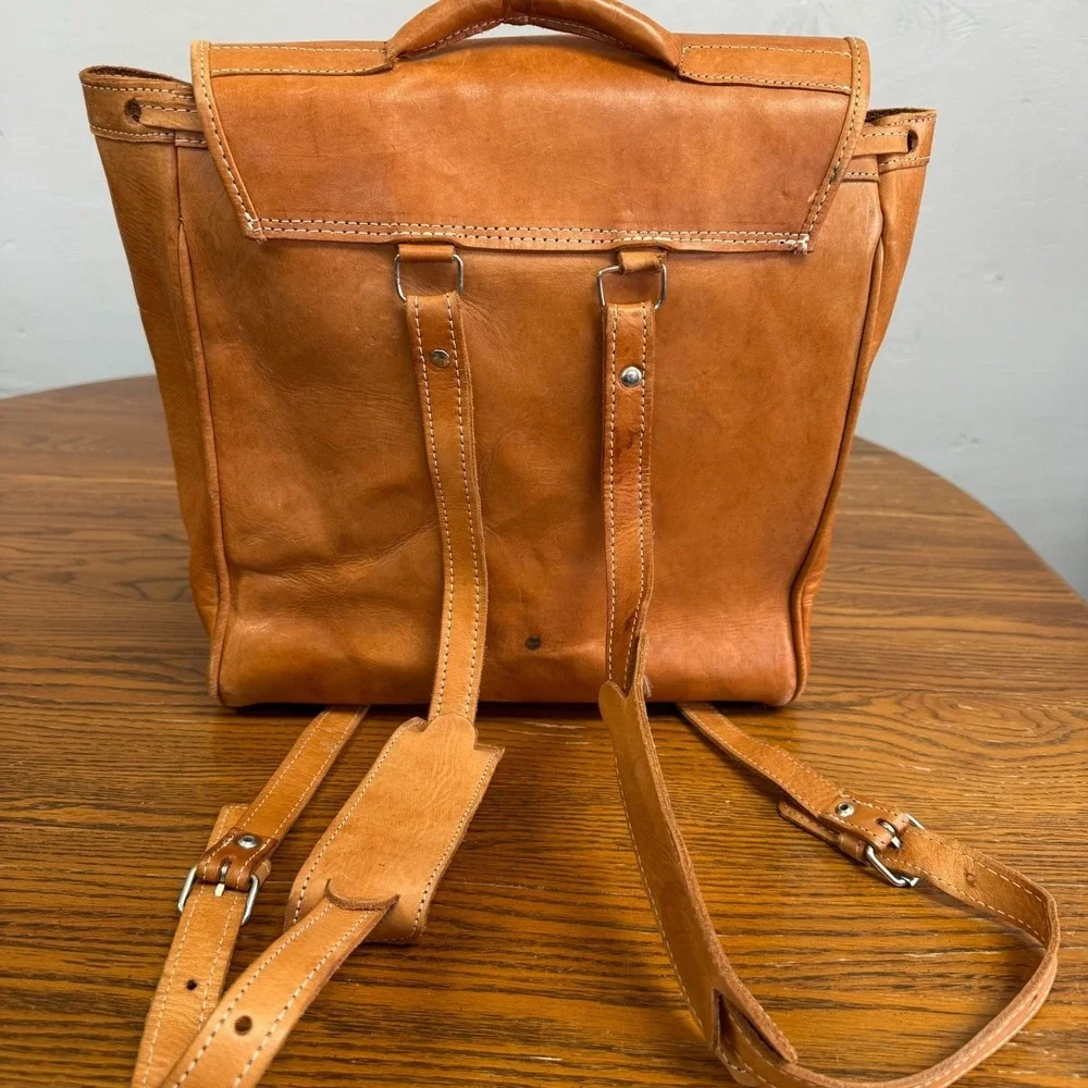 Conc Vintage Tan Brown Leather Backpack Rucksack Daypack 916513A‎ Buckle Detail